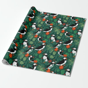 Papier Cadeau Puffin Motif vert verdoyant