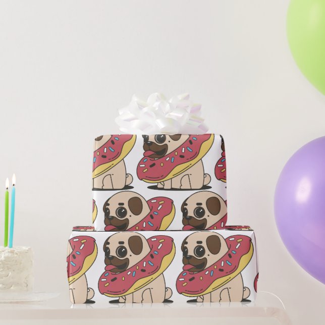 Papier Cadeau Pug dans beignet (Cadeaux de fête)