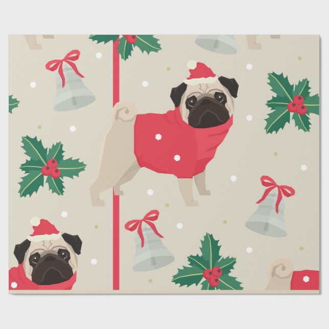 Papier Cadeau Pug de Christmas (Plat)