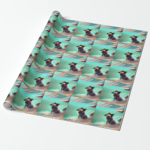 Papier Cadeau Pug profitant de la peinture artistique sur la pla
