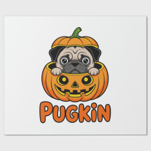 Papier Cadeau Pugkin d'Halloween, chien pug citrouille