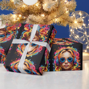 Papier Cadeau Puissance de fille colorée