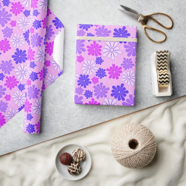 Papier Cadeau Puissance des fleurs violettes rétro (Artisanat)