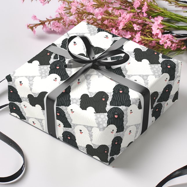 Papier Cadeau Puli Chien mignon noir et blanc Polka point (Créateur téléchargé)