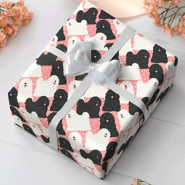Papier Cadeau Puli Chien mignon Pink Polka Dot (Créateur téléchargé)