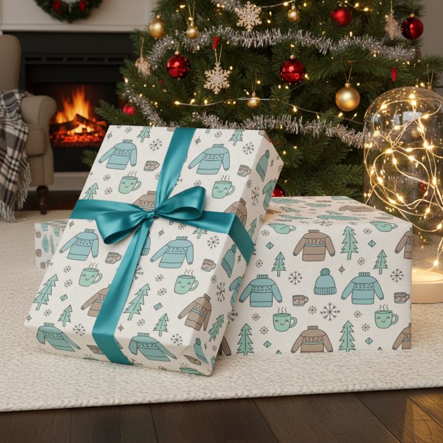 Papier Cadeau Pull douillet d'hiver & Cacao chaud mignon (Créateur téléchargé)
