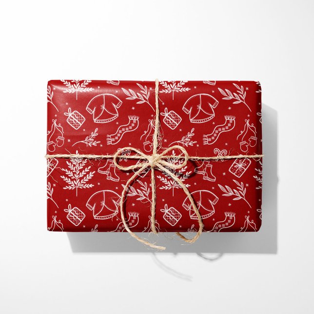 Papier Cadeau Pull douillet d'hiver et cadeaux Rouge (Créateur téléchargé)