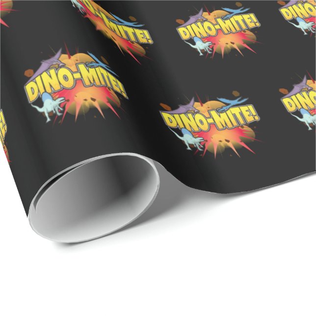 Papier Cadeau Pun Dino-mite Dinosaure Lover Dynamite (Coin rond)