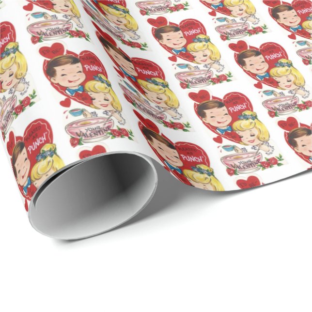 Papier Cadeau punch vintage rétro mignon Valentine (Coin rond)