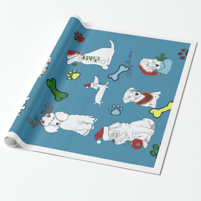 PAPIER CADEAU PUPPY XMAS WRAPPING PAPER  (Déroulé)