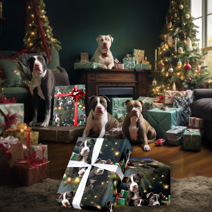 Papier Cadeau Pups Pitbull Noir et Blanc Noël