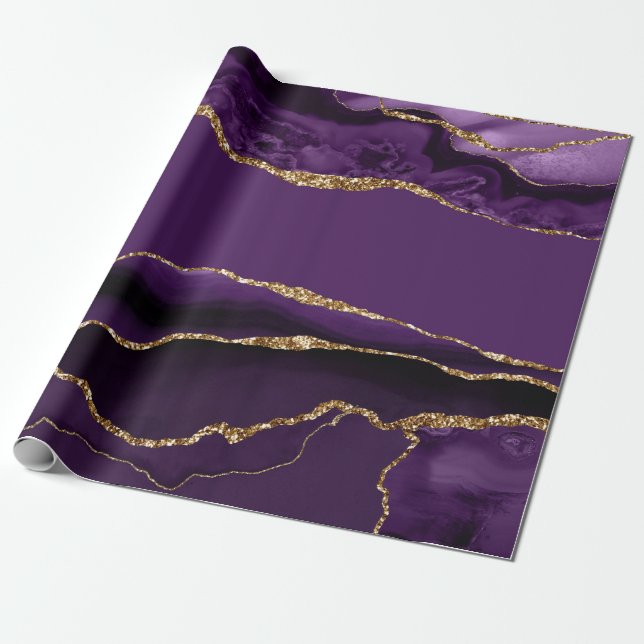 Papier Cadeau Purple Agate Faux Gold Parties scintillant (Déroulé)