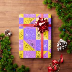 Papier Cadeau Purple and gold summer floral seamless pattern