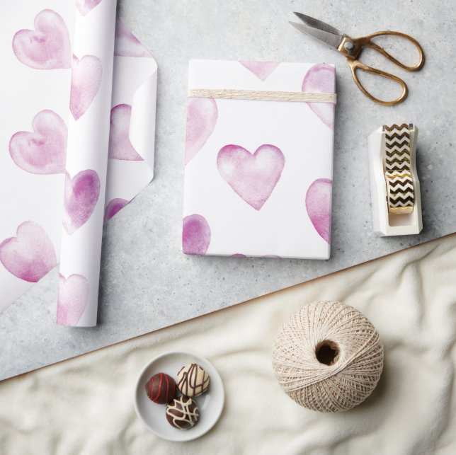Papier Cadeau Purple Aquarelle Coeurs Saint-Valentin (Artisanat)