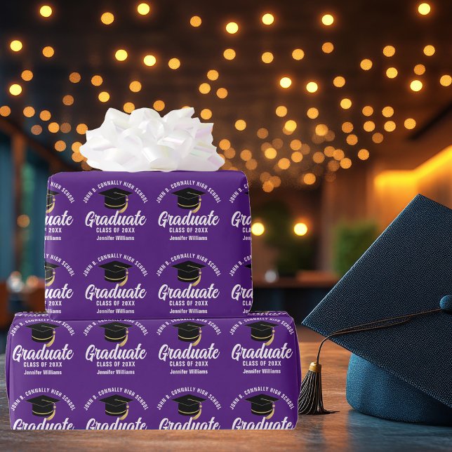 Papier Cadeau Purple Blanc Diplômé Personnalisé 2025 Graduation (Créateur téléchargé)