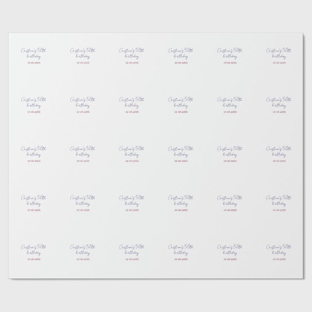 Papier Cadeau purple bold 50 birthday anniversary add name date  (Plat)
