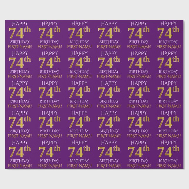 Papier Cadeau Purple, Faux Gold "HAPPY 74th BIRTHDAY" (Plat)
