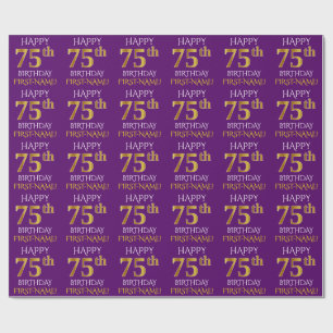 Papier Cadeau Purple, Faux Gold "HAPPY 75th BIRTHDAY"