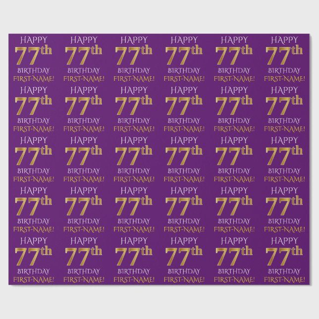 Papier Cadeau Purple, Faux Gold "HAPPY 77th BIRTHDAY" (Plat)