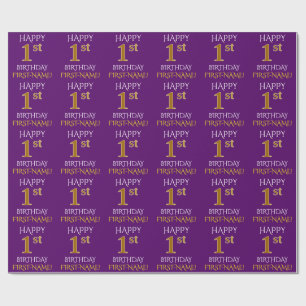 Papier Cadeau Purple, Faux Gold "HEUREUX 1er anniversaire"