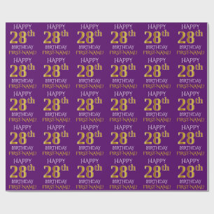 Papier Cadeau Purple, Faux Gold "HEUREUX 28ème anniversaire"