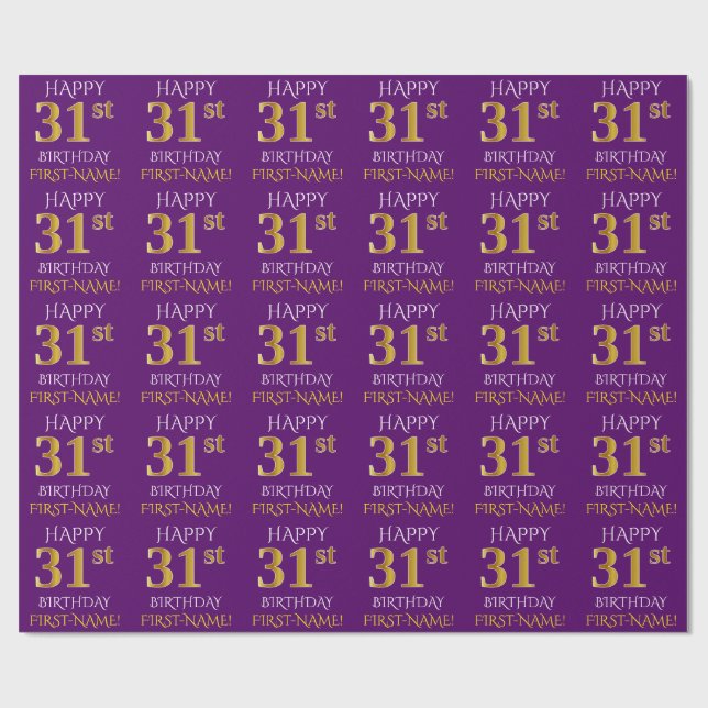 Papier Cadeau Purple, Faux Gold "HEUREUX 31ème anniversaire" (Plat)