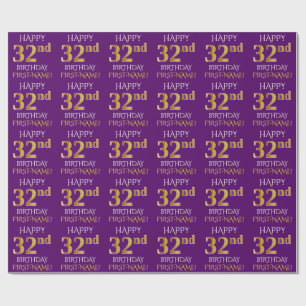 Papier Cadeau Purple, Faux Gold "HEUREUX 32e anniversaire"