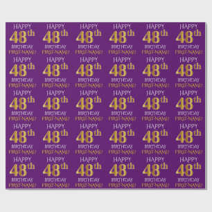 Papier Cadeau Purple, Faux Gold "HEUREUX 48e anniversaire"