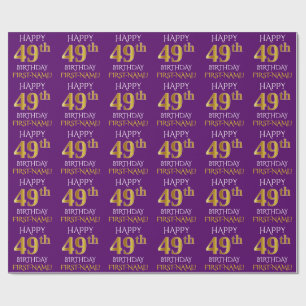Papier Cadeau Purple, Faux Gold "HEUREUX 49e anniversaire"
