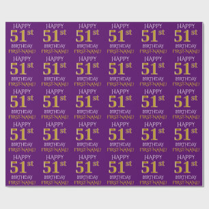 Papier Cadeau Purple, Faux Gold "HEUREUX 51ème anniversaire"