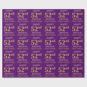 Papier Cadeau Purple, Faux Gold "HEUREUX 52e anniversaire"