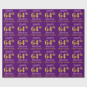Papier Cadeau Purple, Faux Gold "HEUREUX 64e anniversaire"