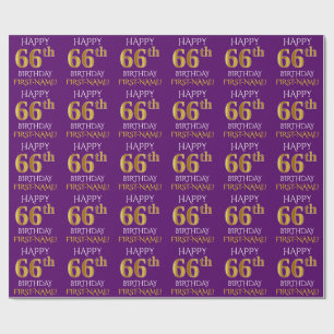 Papier Cadeau Purple, Faux Gold "HEUREUX 66e anniversaire"