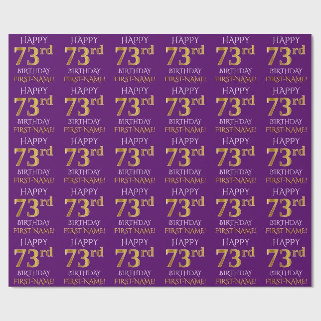 Papier Cadeau Purple, Faux Gold "HEUREUX 73e anniversaire" (Plat)