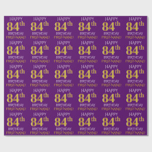 Papier Cadeau Purple, Faux Gold "HEUREUX 84e anniversaire"