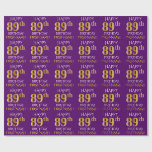 Papier Cadeau Purple, Faux Gold "HEUREUX 89e ANNIVERSAIRE"