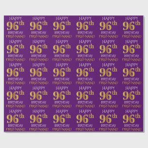 Papier Cadeau Purple, Faux Gold "HEUREUX 96ème anniversaire"
