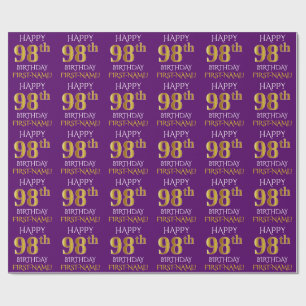 Papier Cadeau Purple, Faux Gold "HEUREUX 98e anniversaire"
