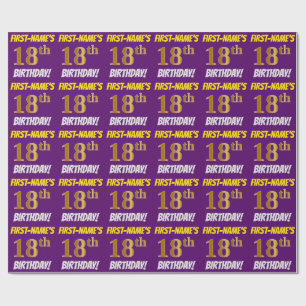 Papier Cadeau Purple, Faux/Imitation Gold, "18e ANNIVERSAIRE"