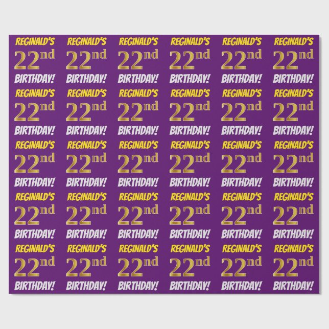 Papier Cadeau Purple, Faux/Imitation Gold, "22e anniversaire" (Plat)