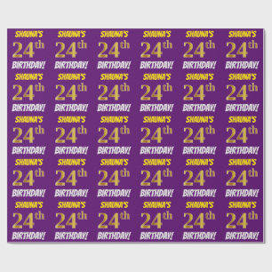 Papier Cadeau Purple, Faux/Imitation Gold, "24e anniversaire"
