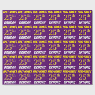 Papier Cadeau Purple, Faux/Imitation Gold, "25e anniversaire"