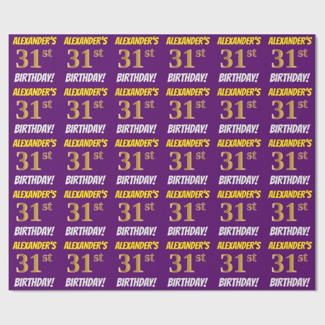 Papier Cadeau Purple, Faux/Imitation Gold, "31e ANNIVERSAIRE" (Plat)