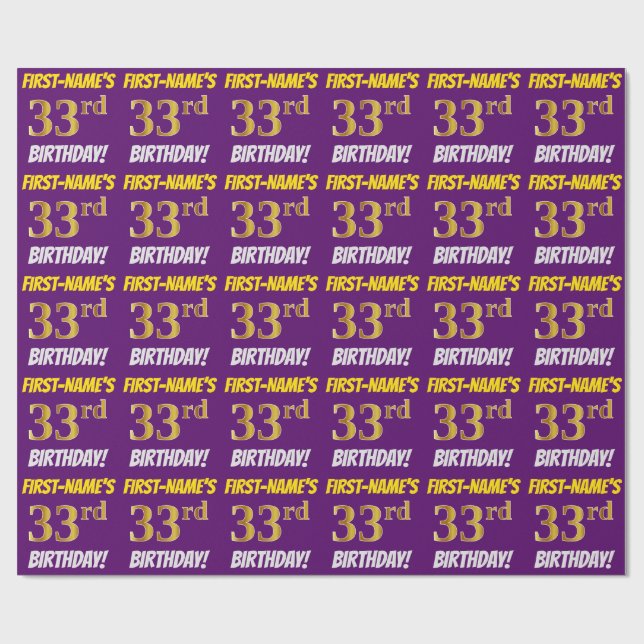 Papier Cadeau Purple, Faux/Imitation Gold, "33e anniversaire" (Plat)