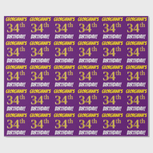 Papier Cadeau Purple, Faux/Imitation Gold, "34e anniversaire"