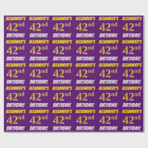 Papier Cadeau Purple, Faux/Imitation Gold, "42e anniversaire"