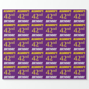 Papier Cadeau Purple, Faux/Imitation Gold, "42e anniversaire"
