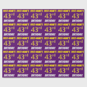 Papier Cadeau Purple, Faux/Imitation Gold, "43e anniversaire"