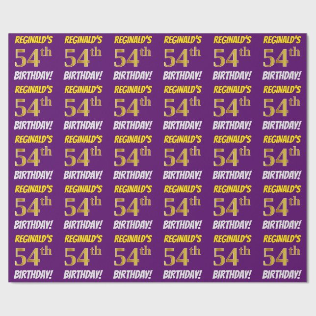 Papier Cadeau Purple, Faux/Imitation Gold, "54e anniversaire" (Plat)