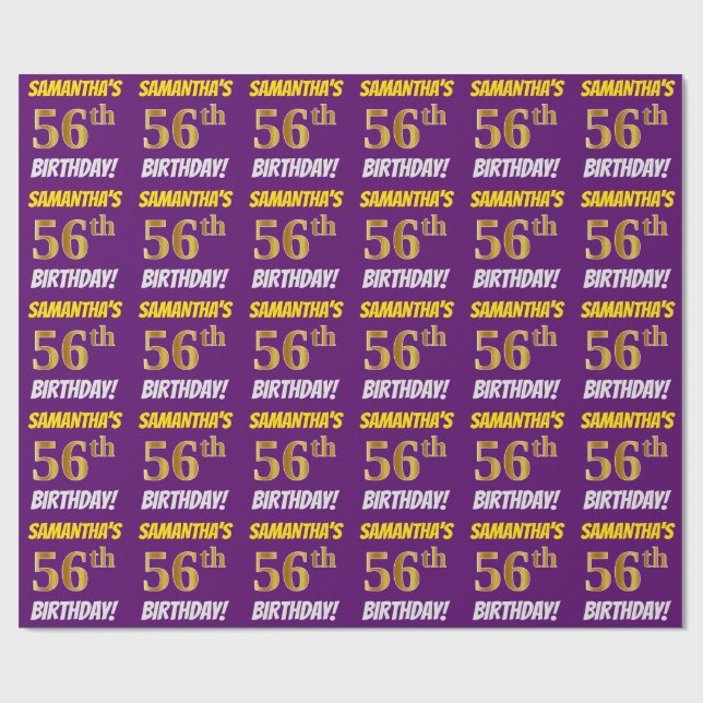 Papier Cadeau Purple, Faux/Imitation Gold, "56e anniversaire" (Plat)